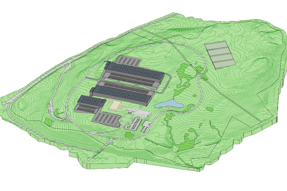  200MW Dat Center Campus Redevelopment Northwest Site Axonometric. 