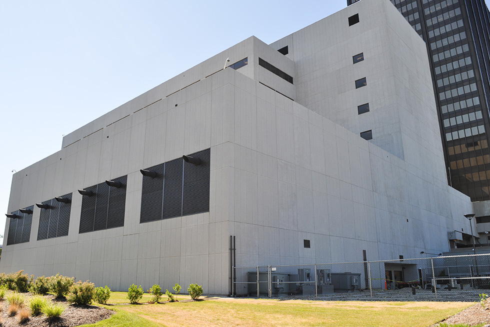 The hardened pre-cast exterior was designed to mimic the original structure's architectural cues