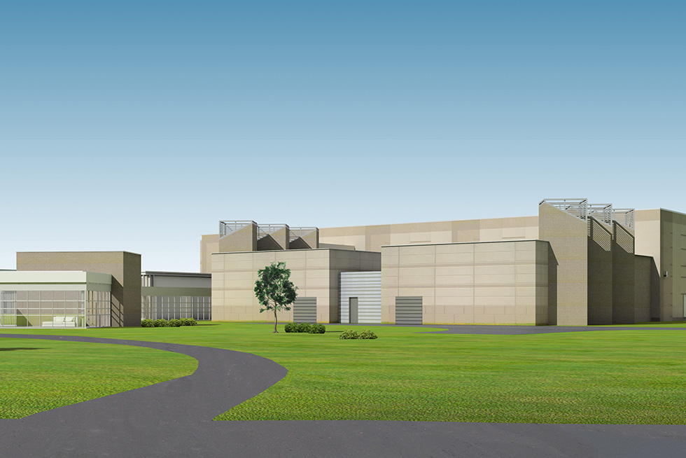 The entry pavilion includes guest amenities and meeting rooms outside of the secure data center.