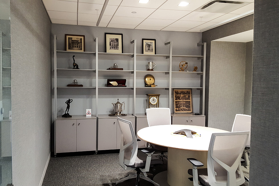 Executive office outfitted with a huddle table. 