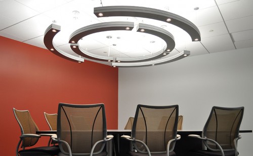 A round meeting table, with seating for eight, fosters collaboration and communication   