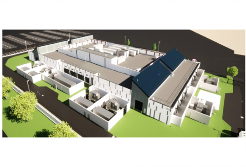 Aerial 3D rendering of the central power plant during design