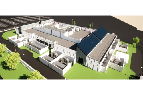 Aerial 3D rendering of the central power plant during design