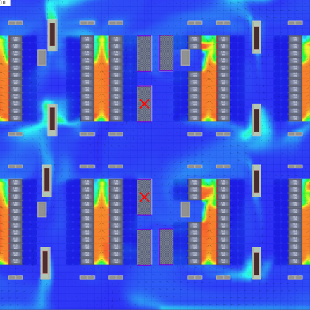 CFD study results - Phase I + II build 18kW/cabinet with CRAC failure